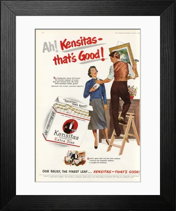 Framed Print : Kensitas cigarettes advertisement, 1953 Framed Print : Kensitas cigarettes advertisement, 1953