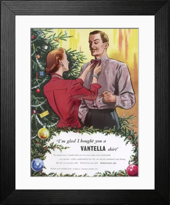 Framed Print : Vantella Shirt Christmas advertisement, 1953 Framed Print : Vantella Shirt Christmas advertisement, 1953