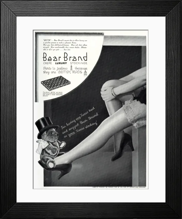 Framed Print : Advert for Stockings by Bear Brand 1933 Framed Print : Advert for Stockings by Bear Brand 1933