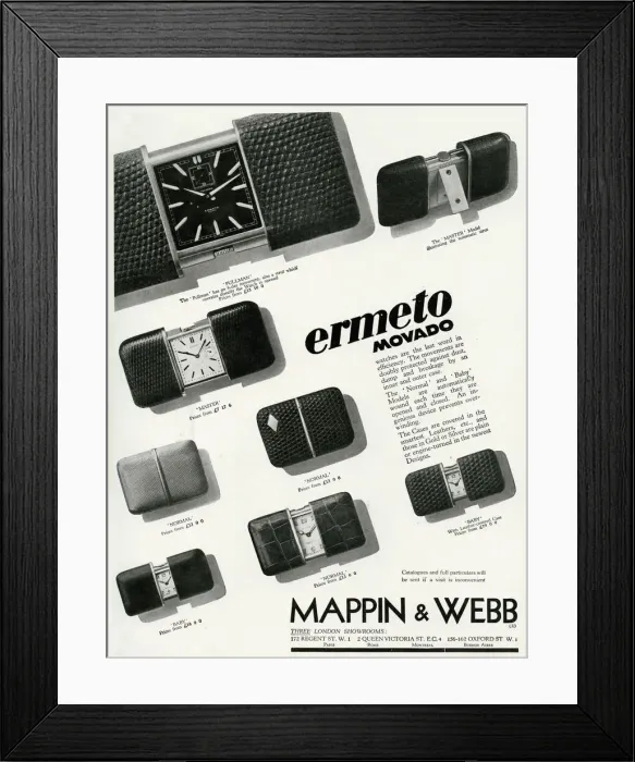 Framed Print : Advert for Mappin & Webb Ermeto Movado pocket watch 1933 Framed Print : Advert for Mappin & Webb Ermeto Movado pocket watch 1933
