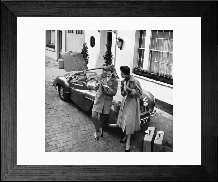 Framed Print : Girls on road trip in a Jowett Jupiter Framed Print : Girls on road trip in a Jowett Jupiter