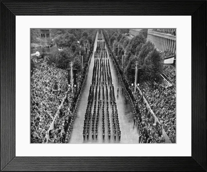 Framed Print : Guards processing on the Coronation route, 1953 Framed Print : Guards processing on the Coronation route, 1953