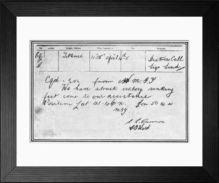 Framed Print : SOS message from Titanic Framed Print : SOS message from Titanic