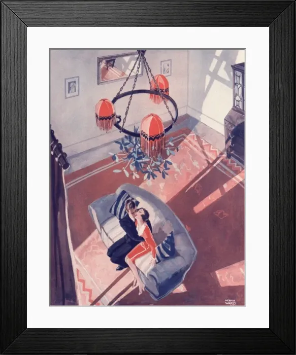 Framed Print : Kissing under the mistletoe by Vernon Ward