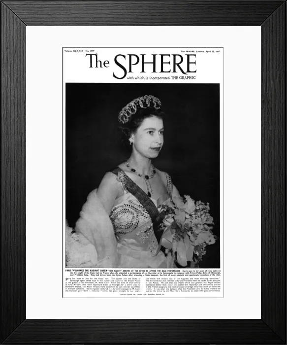 Framed Print : Sphere front cover featuring Queen Elizabeth II, 1957 Framed Print : Sphere front cover featuring Queen Elizabeth II, 1957