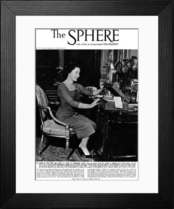 Framed Print : Queen Elizabeth II at her desk, 1959 Framed Print : Queen Elizabeth II at her desk, 1959