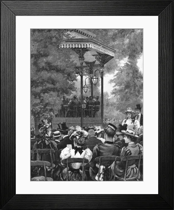 Framed Print : Military musicians - Hyde Park bandstand, 1895 Framed Print : Military musicians - Hyde Park bandstand, 1895
