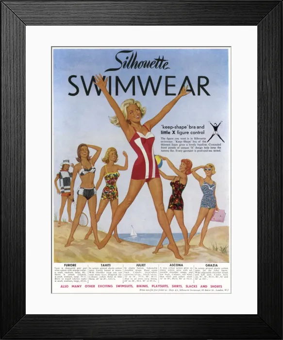 Framed Print : Silhouette swimwear advertisement, 1962