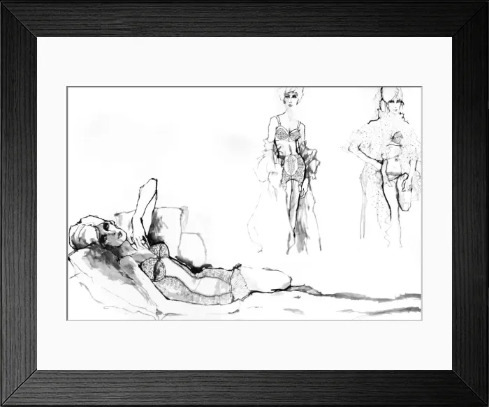 Framed Print : Underwear for 1962 drawn by Barbara Hulanicki