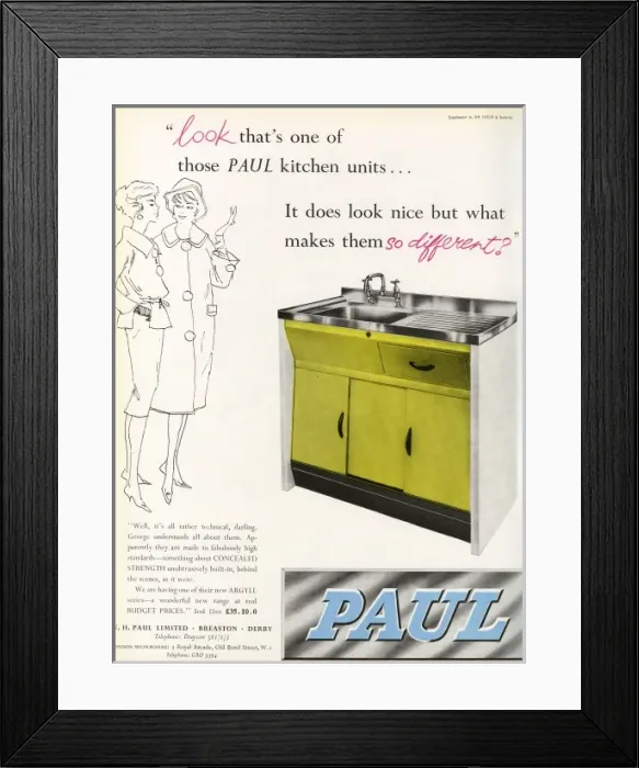 Framed Print : Advertisement for Paul kitchen units, 1960 Framed Print : Advertisement for Paul kitchen units, 1960