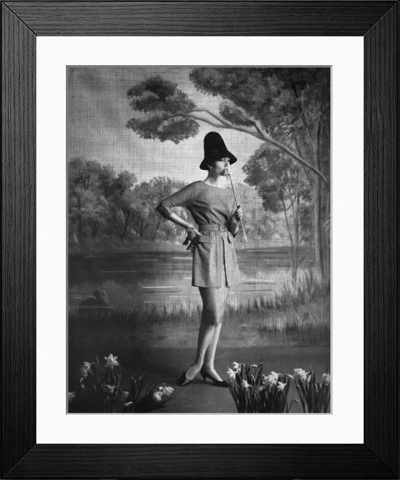 Framed Print : Tunic suit by Marcus and Otto Lucas hat, 1960