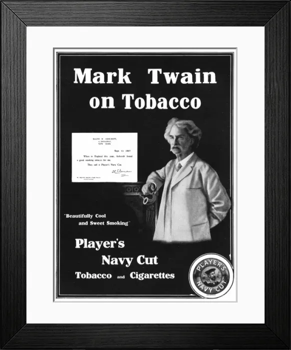 Framed Print : Players cigarettes advertisement featuring Mark Twain Framed Print : Players cigarettes advertisement featuring Mark Twain