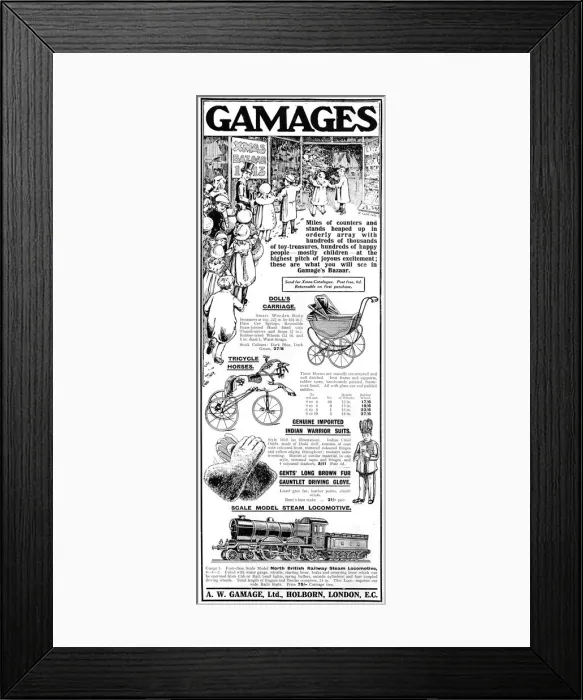 Framed Print : Gamages toy shop advertisement Framed Print : Gamages toy shop advertisement