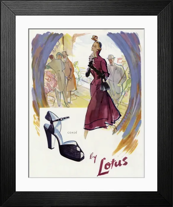 Framed Print : Advert for Lotus peep toe shoes 1950