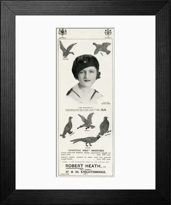 Framed Print : Advert for Robert Heath, sporting bird brooches 1929 Framed Print : Advert for Robert Heath, sporting bird brooches 1929
