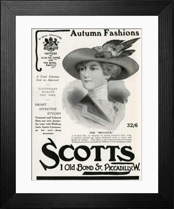 Framed Print : Advert for Scotts womens hats 1912 Framed Print : Advert for Scotts womens hats 1912