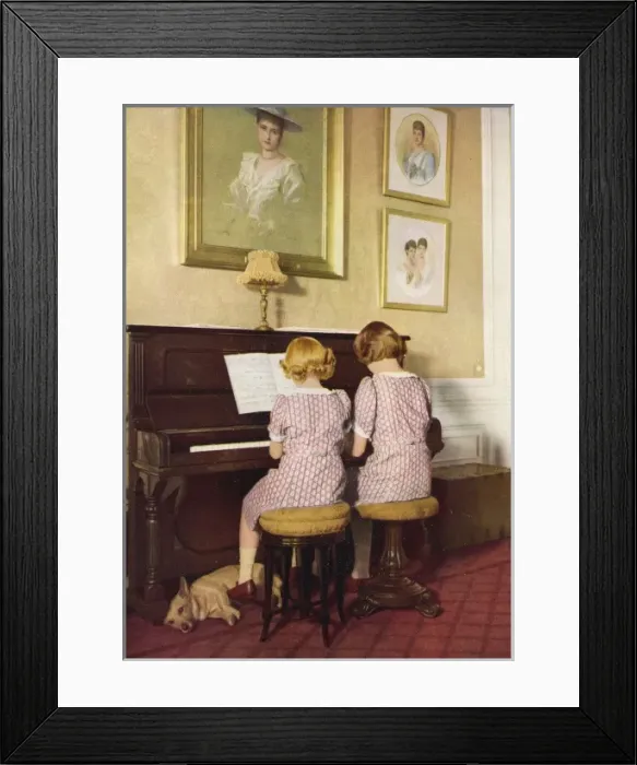 Framed Print : A Royal Duet - Princess Elizabeth and Margaret at the piano
