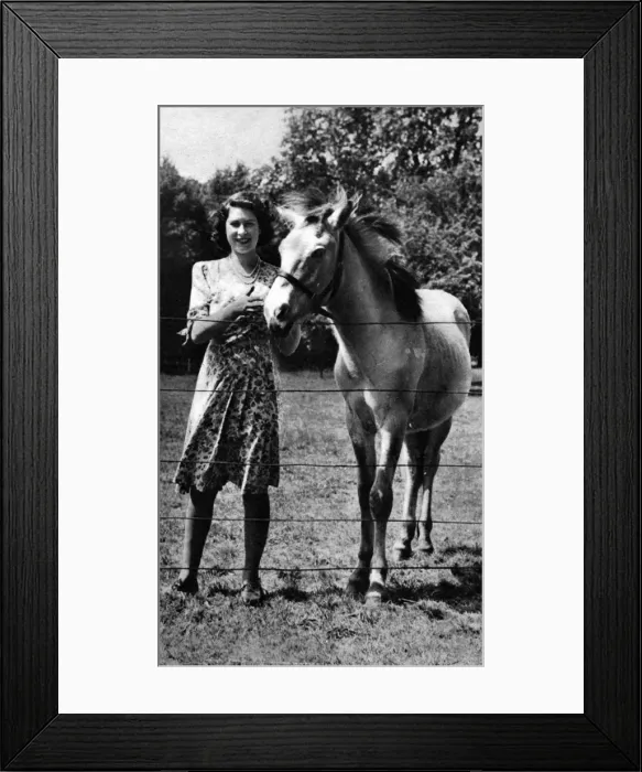 Framed Print : The Queen as a girl with a pony Framed Print : The Queen as a girl with a pony