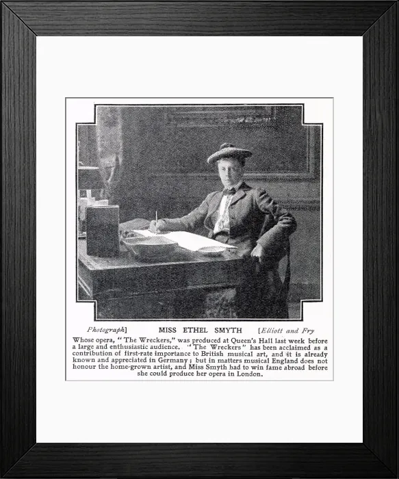 Framed Print : Ethel Smyth (1858 - 1944), English composer and a member of the women's suffrage movement. Photograph when she composed The Wreckers produced at Queen's Hall. Date: 1908 Framed Print : Ethel Smyth (1858 - 1944), English composer and a member of the women's suffrage movement. Photograph when she composed The Wreckers produced at Queen's Hall. Date: 1908