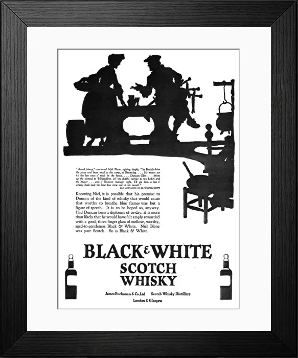 Framed Print : Advertisement for Black & White Whisky Framed Print : Advertisement for Black & White Whisky