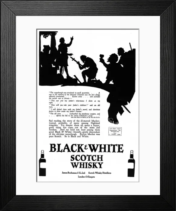 Framed Print : Advertisement for Black & White Whisky