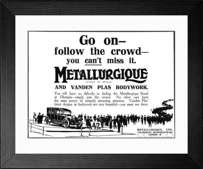 Framed Print : Metallurgique Motors advertisement, 1911 Framed Print : Metallurgique Motors advertisement, 1911