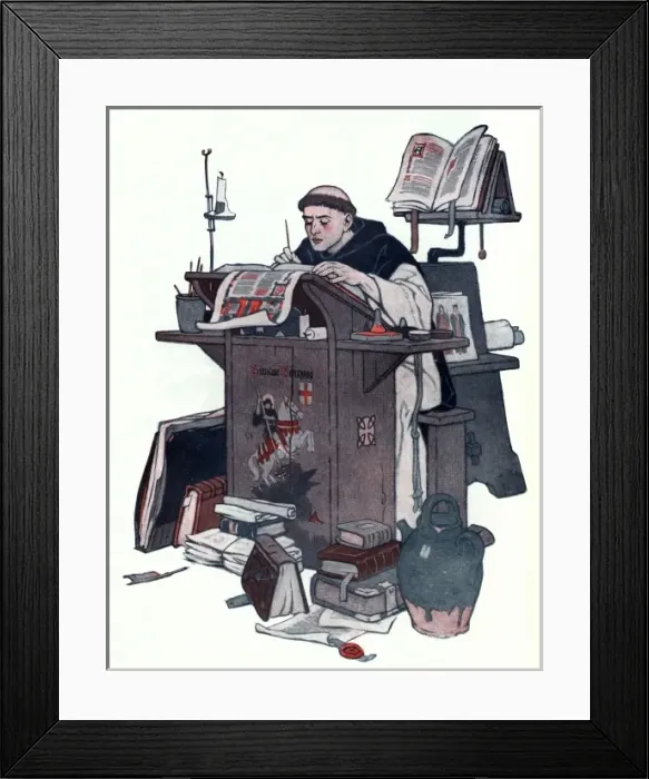 Framed Print : Monk working on an illuminated manuscript Framed Print : Monk working on an illuminated manuscript