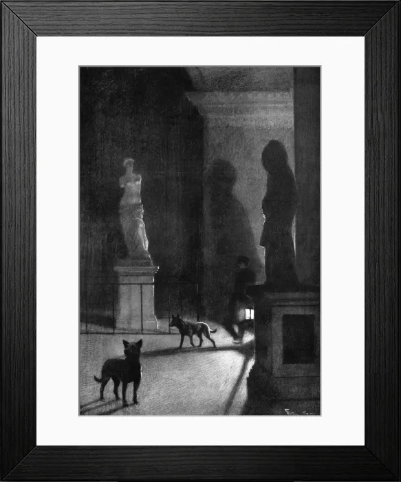 Framed Print : Dogs patrolling Louvre at night following theft of Mona Lisa Framed Print : Dogs patrolling Louvre at night following theft of Mona Lisa