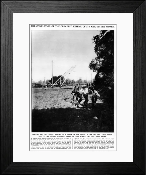Framed Print : Electricity plyon erected, 1933 Framed Print : Electricity plyon erected, 1933