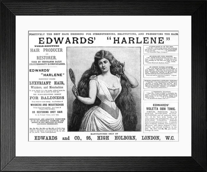 Framed Print : Remarkable results from Edwards Harlene for hair, 1892 Framed Print : Remarkable results from Edwards Harlene for hair, 1892
