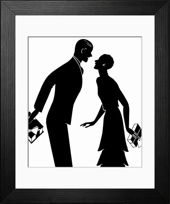 Framed Print : Silhouette of couple giving each other Christmas presents Framed Print : Silhouette of couple giving each other Christmas presents