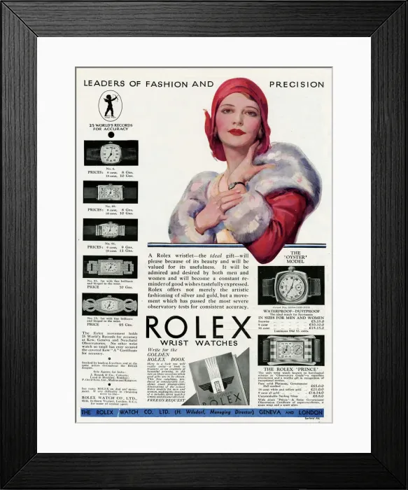 Framed Print : Rolex wrist watches advertisement Framed Print : Rolex wrist watches advertisement
