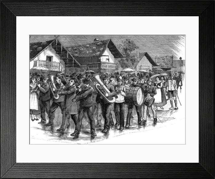 Framed Print : Street Music: German band at Oberammergau, 1880 Framed Print : Street Music: German band at Oberammergau, 1880