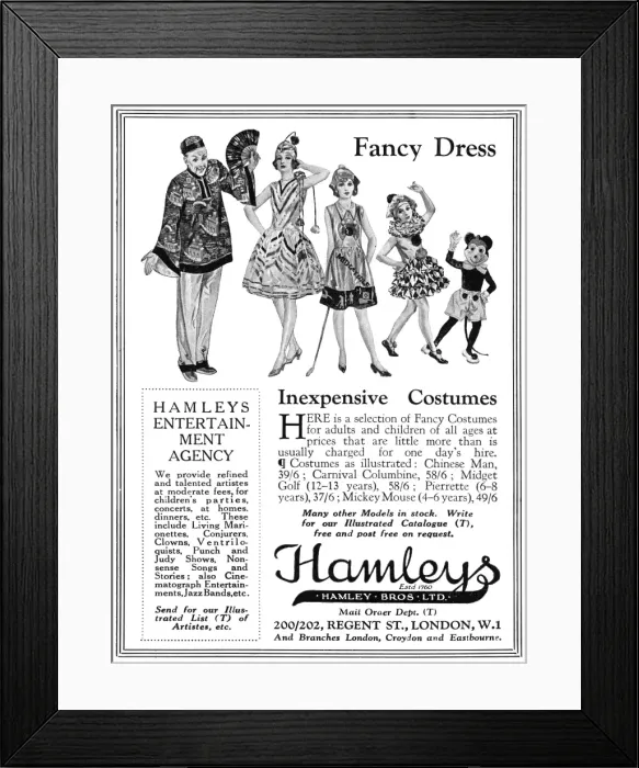 Framed Print : Hamleys Fancy Dress costume advertisement Framed Print : Hamleys Fancy Dress costume advertisement