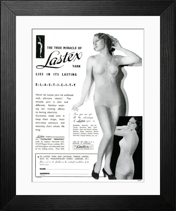Framed Print : Advert for Lastex womens corset 1934 Framed Print : Advert for Lastex womens corset 1934