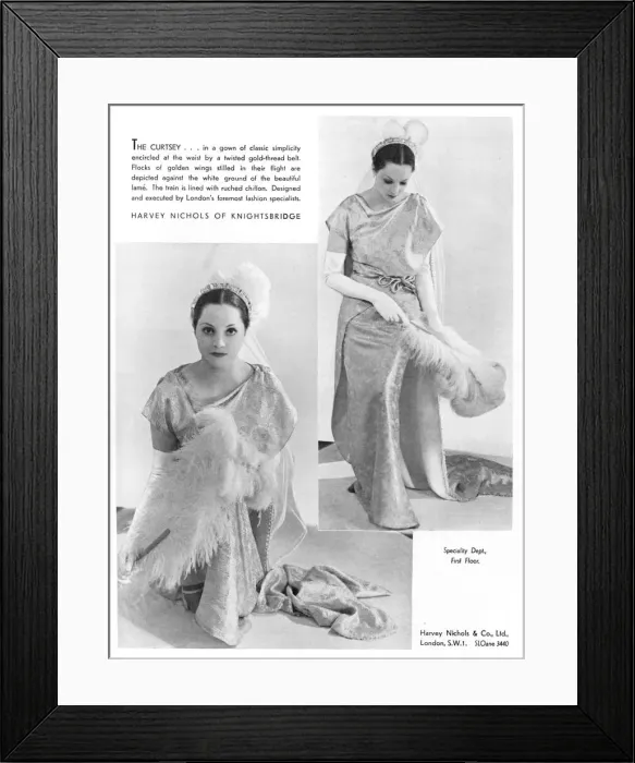 Framed Print : A court dress to curtsey in from Harvey Nichols, 1935 Framed Print : A court dress to curtsey in from Harvey Nichols, 1935