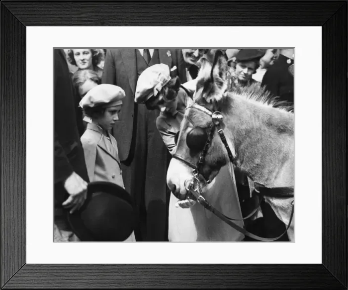 Framed Print : Queen Elizabeth II as a child with a donkey Framed Print : Queen Elizabeth II as a child with a donkey