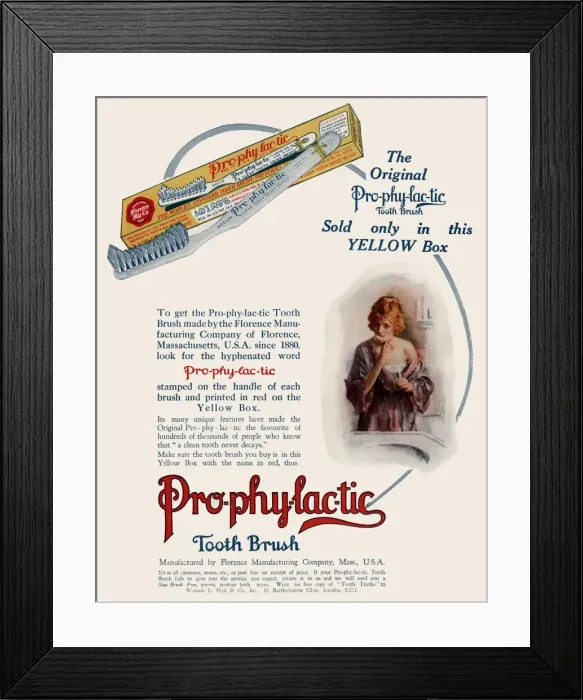 Framed Print : Pro-phy-lac-tic Tooth Brush Advertisement Framed Print : Pro-phy-lac-tic Tooth Brush Advertisement