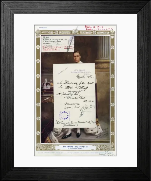 Framed Print : Portrait of George VI by Albert Collings with invoice Framed Print : Portrait of George VI by Albert Collings with invoice