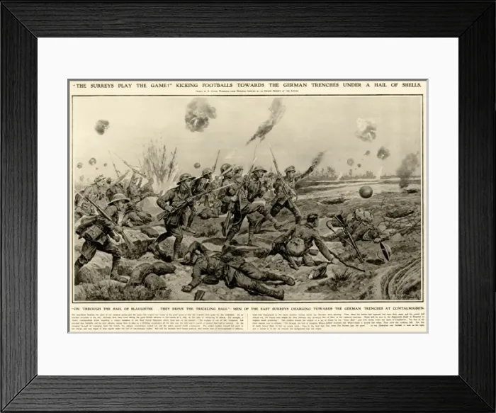 Framed Print : Tommies kicking a football on the way to the German Trenches Framed Print : Tommies kicking a football on the way to the German Trenches