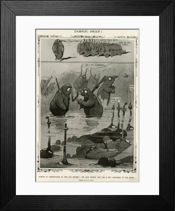 Framed Print : The new trench suit for a wet Christmas at the Front - satir Framed Print : The new trench suit for a wet Christmas at the Front - satir