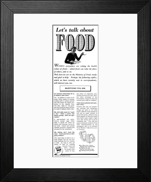 Framed Print : Advert for The Ministry of Food 1941