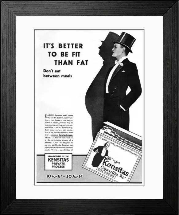 Framed Print : Advert for Kensitas Cigarettes, 1929 Framed Print : Advert for Kensitas Cigarettes, 1929