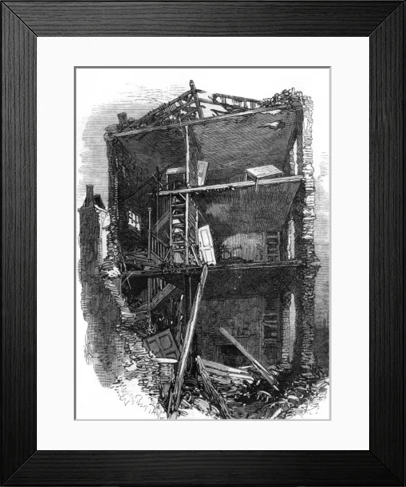 Framed Print : Damaged house interior in Corporation Lane