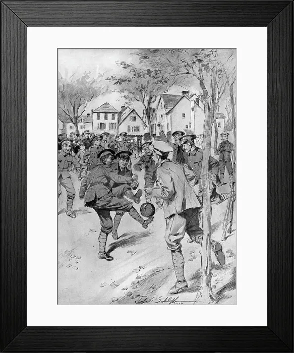 Framed Print : A football match played by troops during the battle of the A Framed Print : A football match played by troops during the battle of the A
