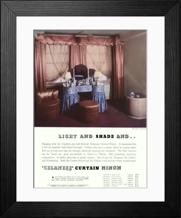 Framed Print : Advert for Celanese curtain ninon 1938 Framed Print : Advert for Celanese curtain ninon 1938