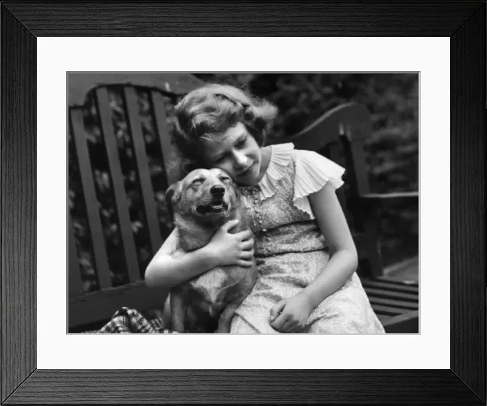 Framed Print : Princess Elizabeth with corgi Framed Print : Princess Elizabeth with corgi