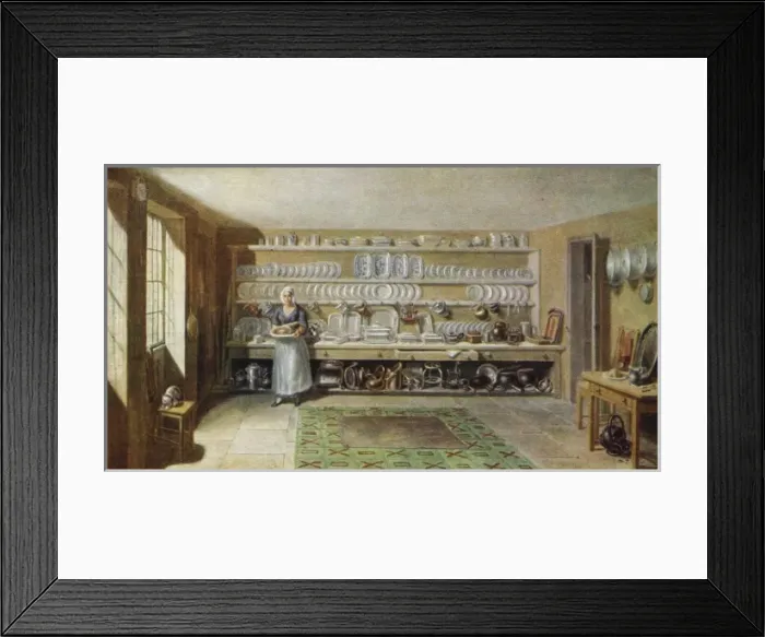 Framed Print : A kitchen in Frances Street, London by George Scharf Framed Print : A kitchen in Frances Street, London by George Scharf