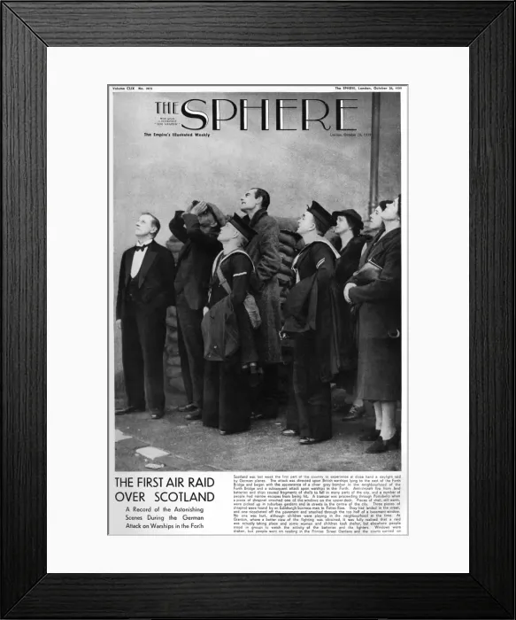 Framed Print : First Air Raid over Scotland, Sphere front cover, 1939 Framed Print : First Air Raid over Scotland, Sphere front cover, 1939
