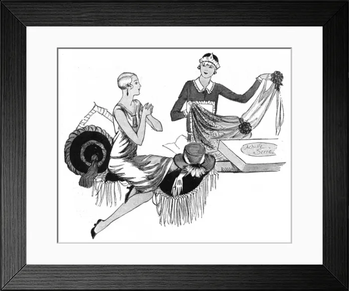 Framed Print : Maid presents dry-cleaned dress to a lady